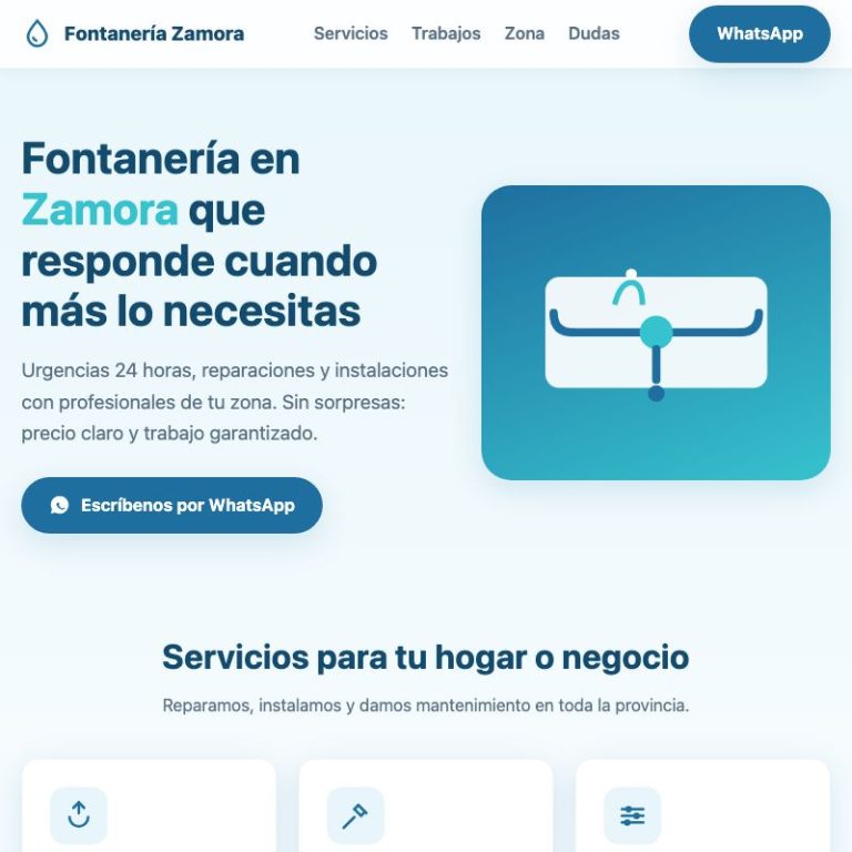 Web para fontaneros en Zamora: sencilla, limpia, rápida y en WhatsApp